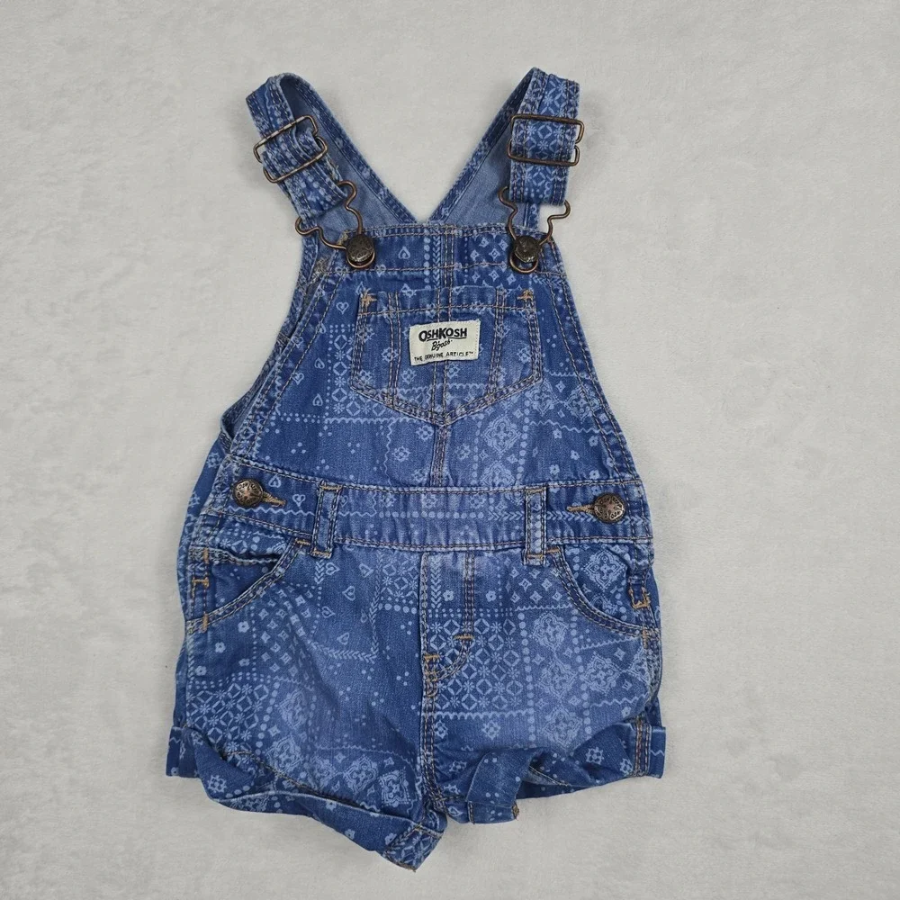 Oshkosh‎ B'gosh Blue Patchwork Farmer Baby Size 6 Month Overalls